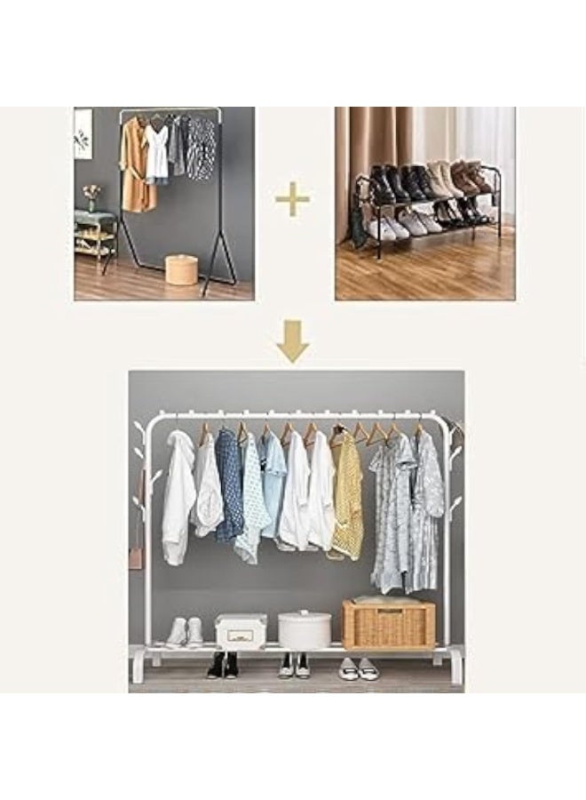 CAZADORA Premium Metal Clothes Rack with Storage Shelf for Bedroom, Living Room, Entryway and Laundry Area, Heavy Duty Clothes Hanging Stand for Coats, Dresses, Abayas, Jackets and Suits, White Freestanding Garment Organizer with Bottom Shelf for Shoes, Bags and Storage Boxes, Strong Metal Frame Clothing Rail, Easy Assembly Wardrobe Alternative, Space Saving Open Closet Organizer for Home Use - Image 4